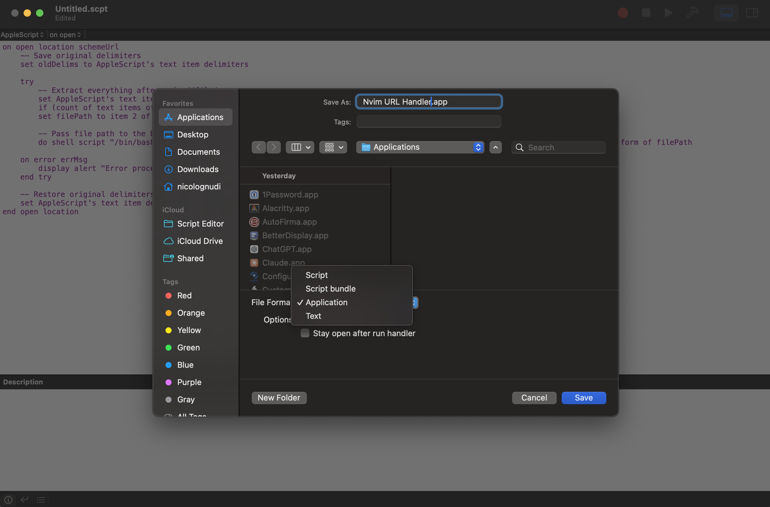 Save AppleScript as Application
